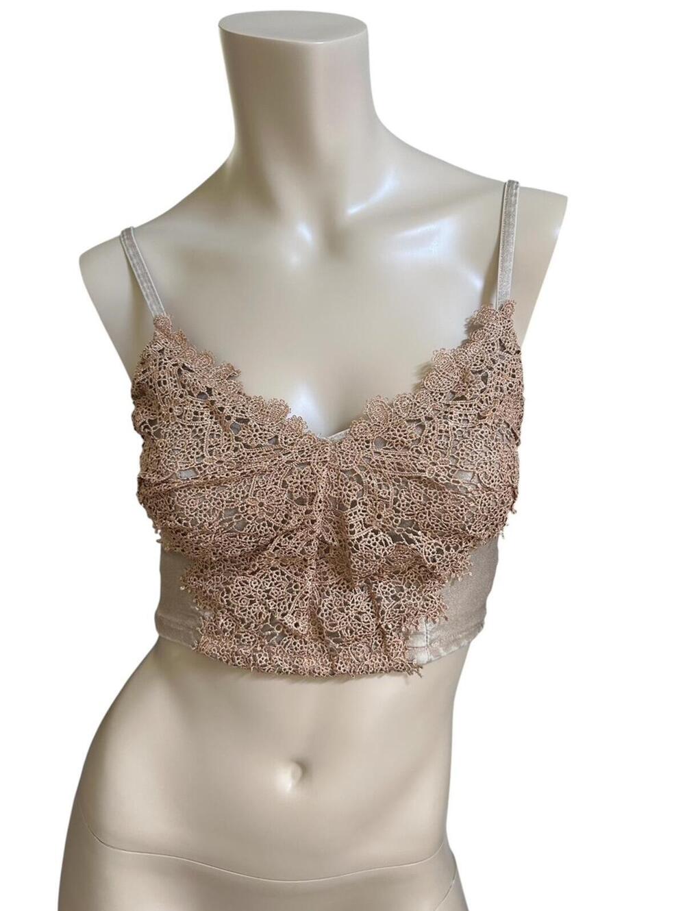 Charlotte Russe Cropped Top Sz S Smocked Back Lace Tank Y2K Fairy Festival Boho